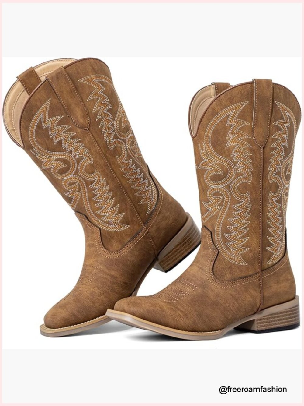Extra Wide Calf Cowboy Boots Square Toe Western Boots Side Elastic No Struggle